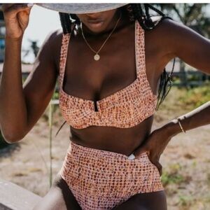 Stylish Orange Patterned Bikini Set